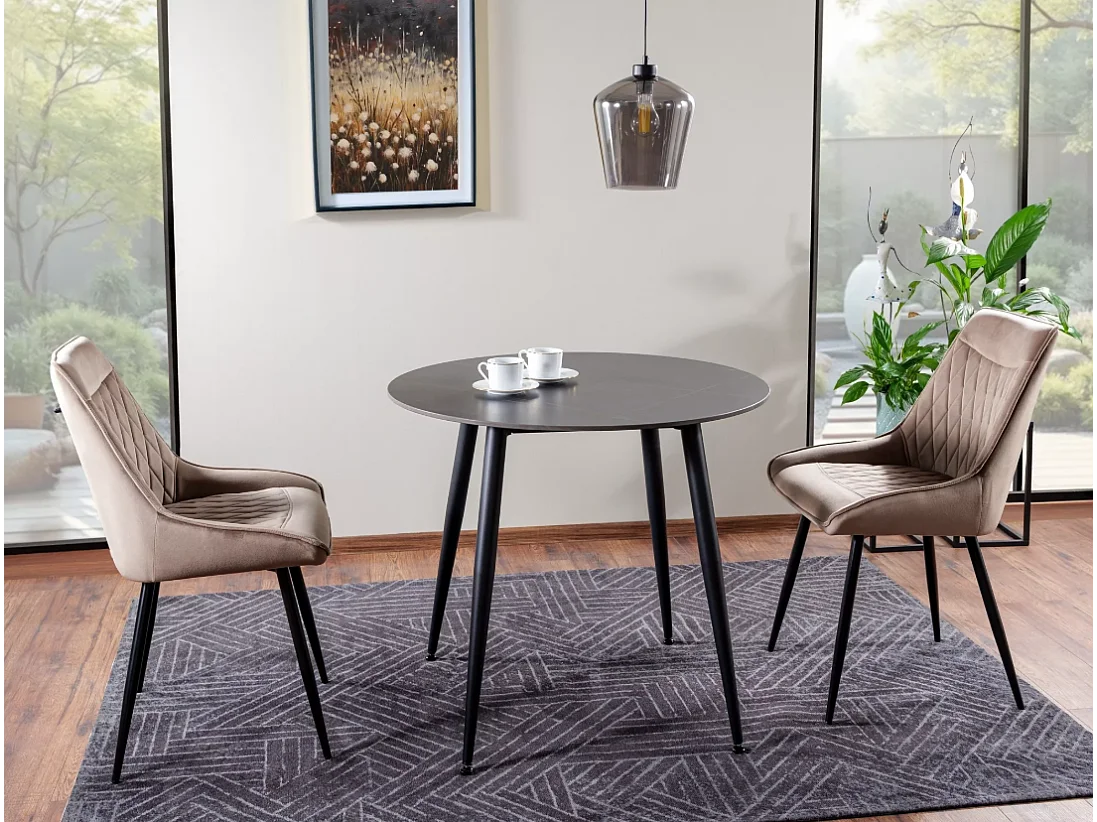 Table à manger Rion (76x90)/céramique/métal/noir