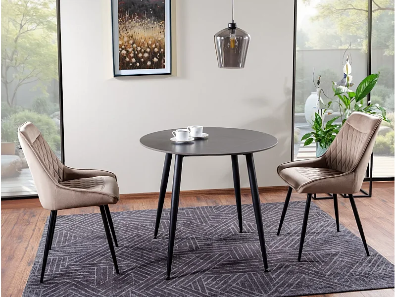 Table à manger Rion (76x90)/céramique/métal/noir