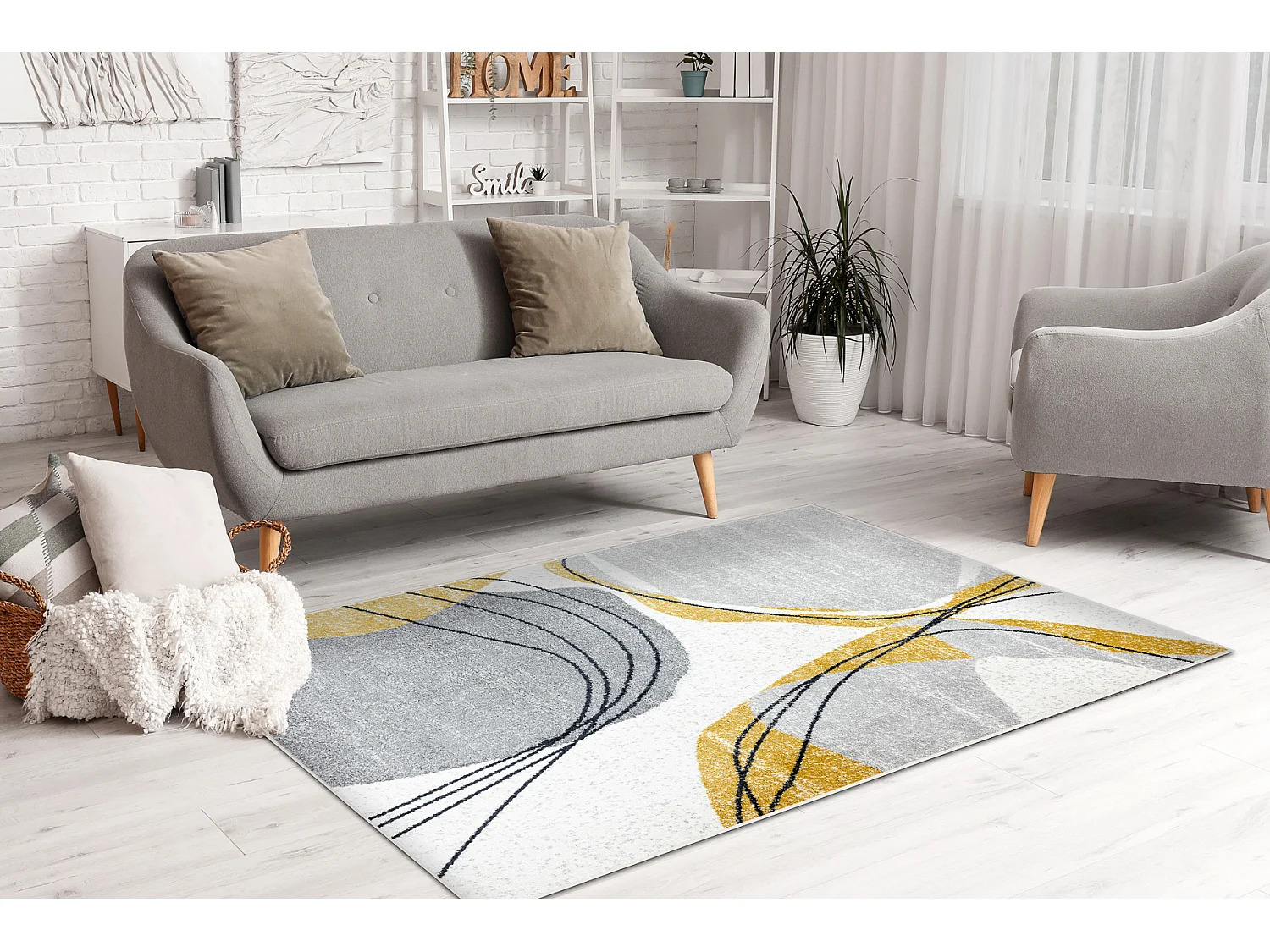 Dywan FUSION 5868 biały / żółty - Linie, nowoczesny, abstrakcyjny 160x220 cm