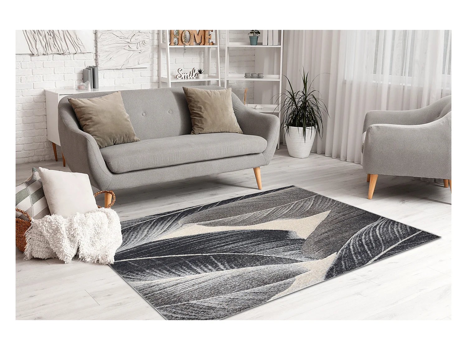 Tapis FUSION 8912 gris foncé - Plumes, moderne, abstrait 200x290 cm