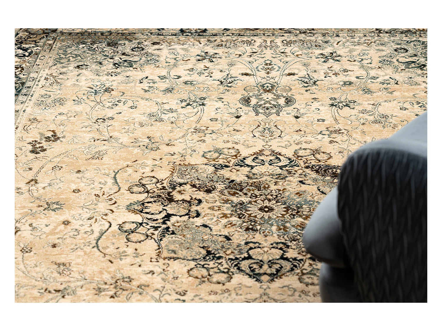 Tapis en laine POLONIA KORDOBA25 Rosette, cadre sépia 200x300 cm