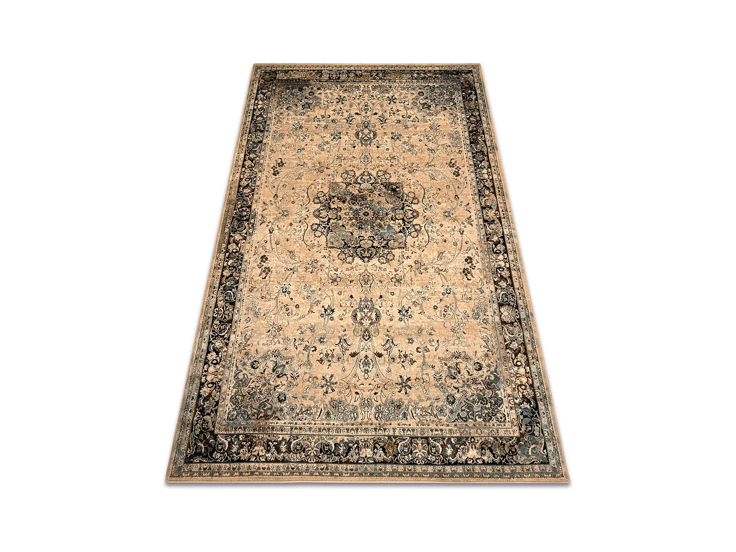 Tapis en laine POLONIA KORDOBA25 Rosette, cadre sépia 200x300 cm