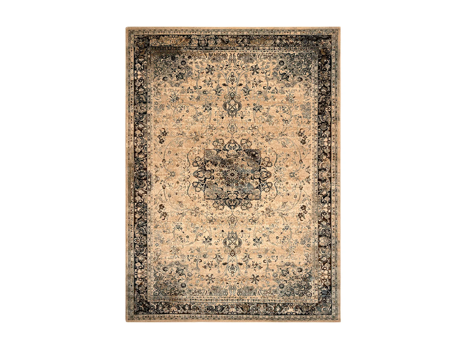 Tapis en laine POLONIA KORDOBA25 Rosette, cadre sépia 200x300 cm