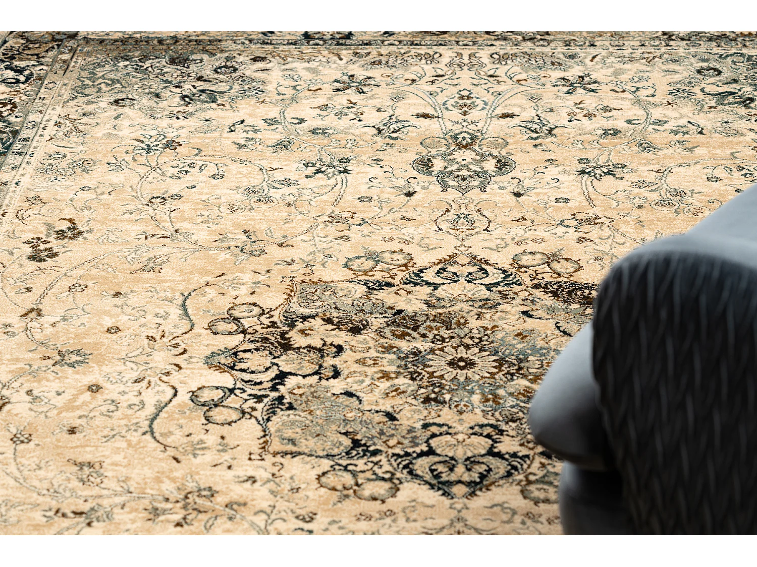 Tapis en laine POLONIA KORDOBA25 Rosette, cadre sépia 200x300 cm