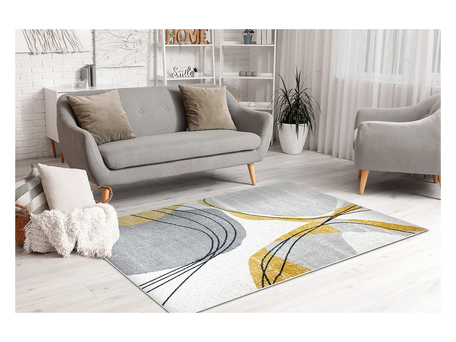 Tapis FUSION 5868 blanc / jaune - Lignes, moderne, abstrait 80x150 cm