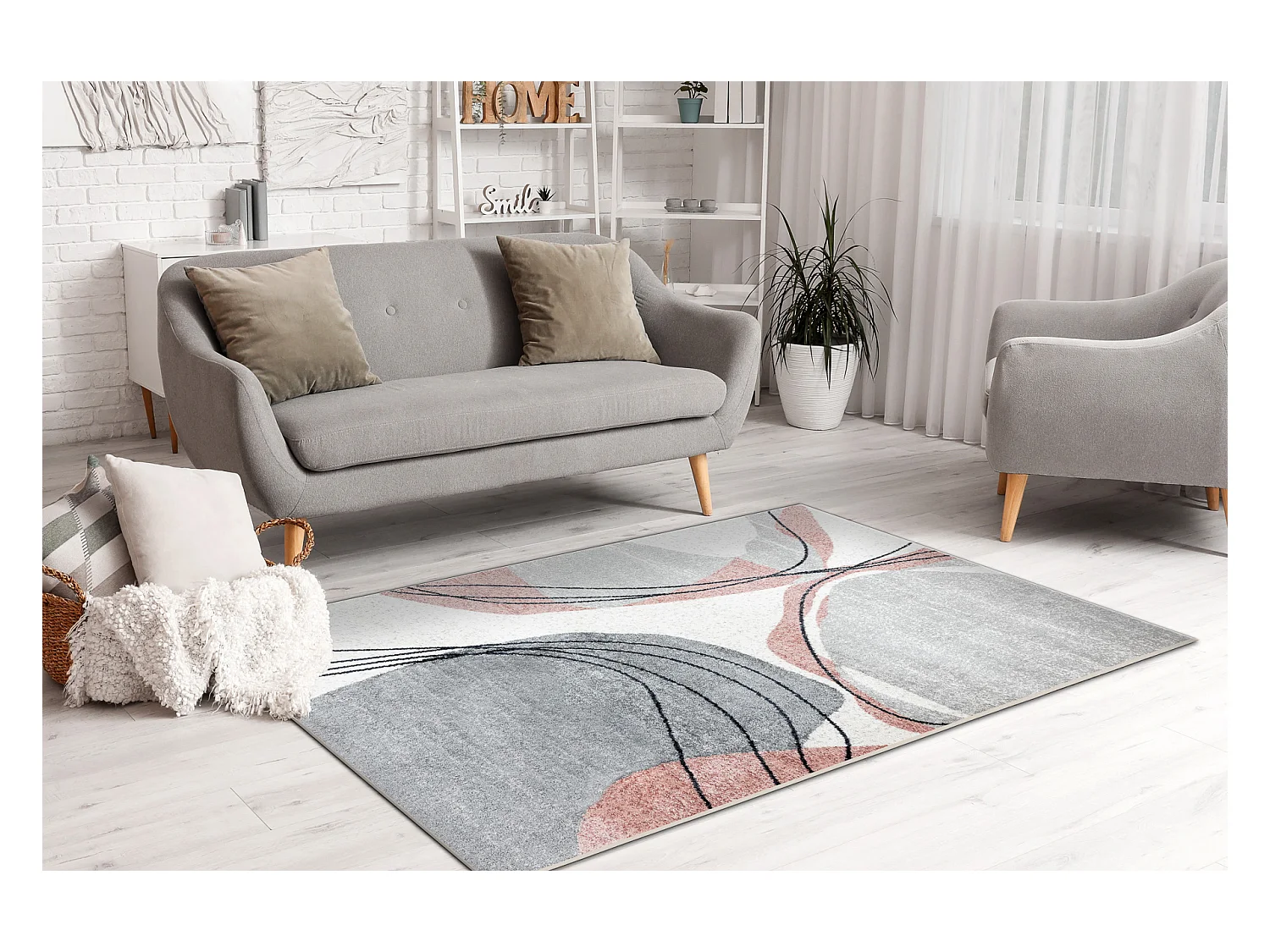 Teppich FUSION 5868 weiß / dunkelrosa - Linien, modern, abstrakt 120x170 cm