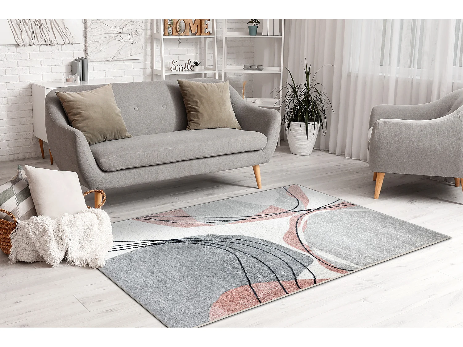 Dywan FUSION 5868 biały / ciemny róż - Linie, nowoczesny, abstrakcy 120x170 cm