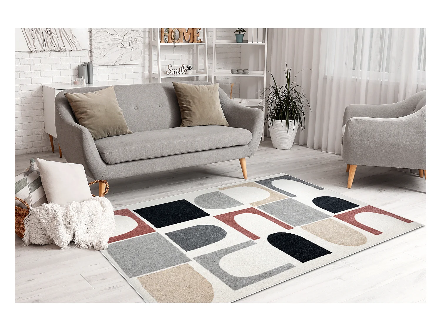 Teppich FUSION 0213 weiß / dunkelrosa - Geometrisch, modern, abstrakt 240x330 cm