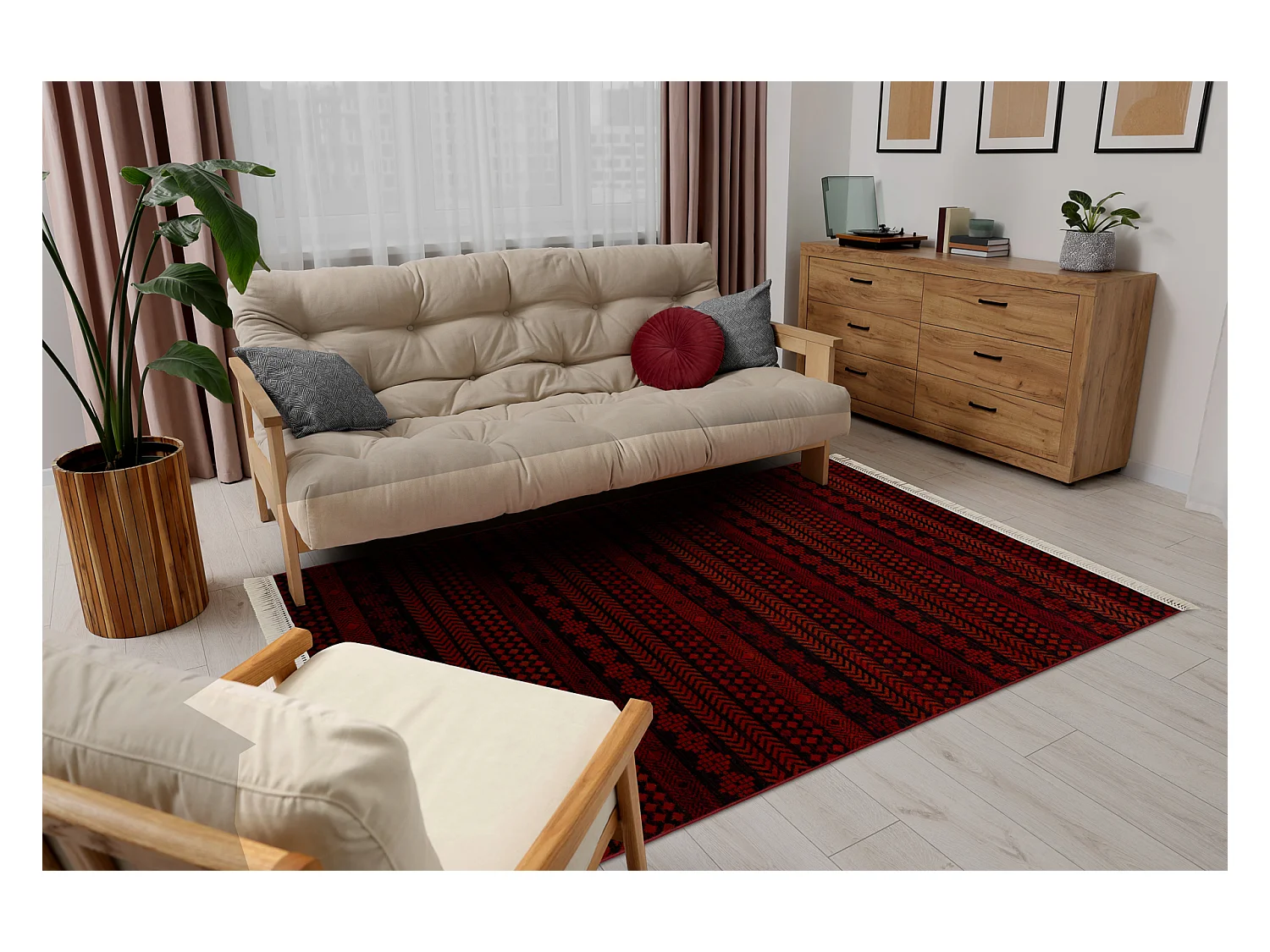 Dywan ORIENT 5132 bordo / czarny Orientalny, z frędzlami  100x200 cm