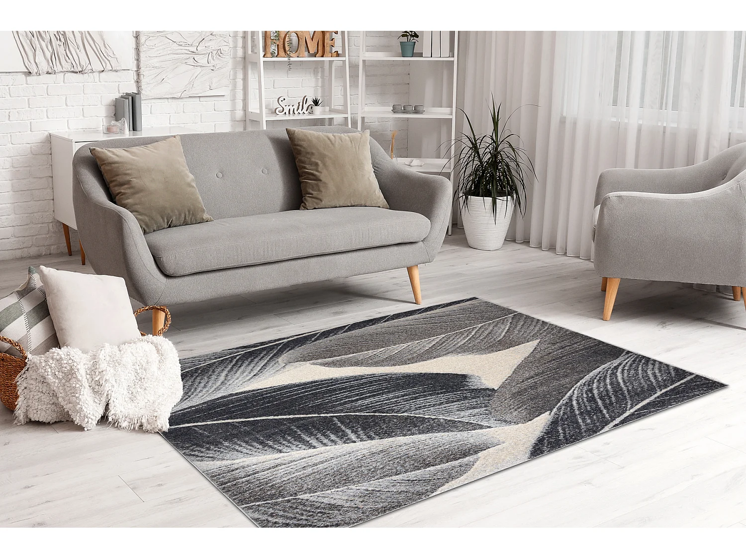 Tapis FUSION 8912 gris foncé - Plumes, moderne, abstrait 280x370 cm