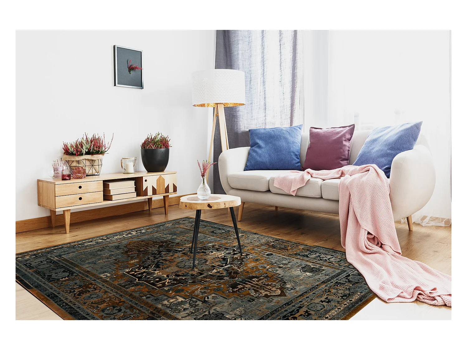 Tapis en laine POLONIA ALHAMBRA Ornement, cadre cognac  200x300 cm