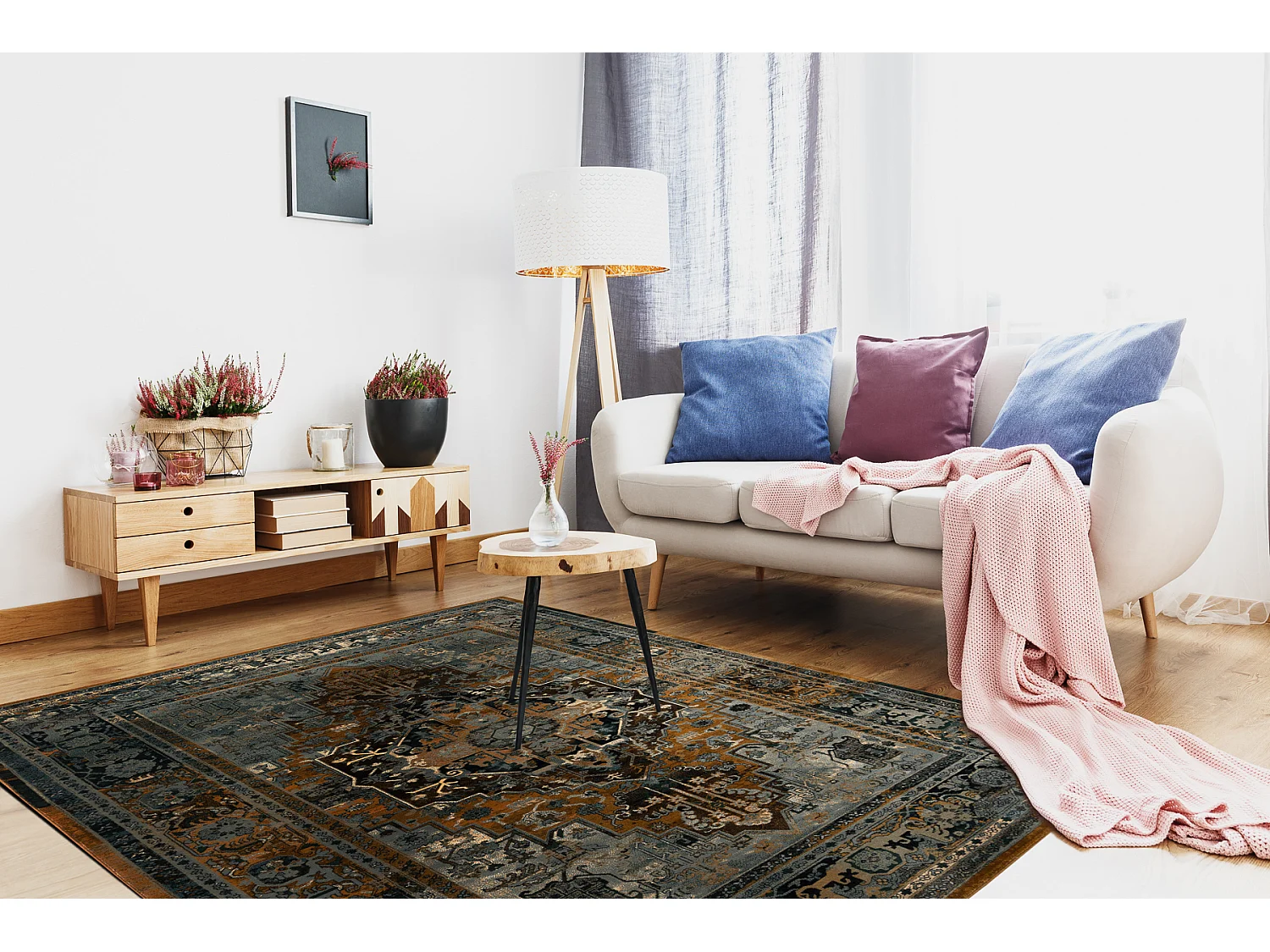 Tapis en laine POLONIA ALHAMBRA Ornement, cadre cognac  200x300 cm