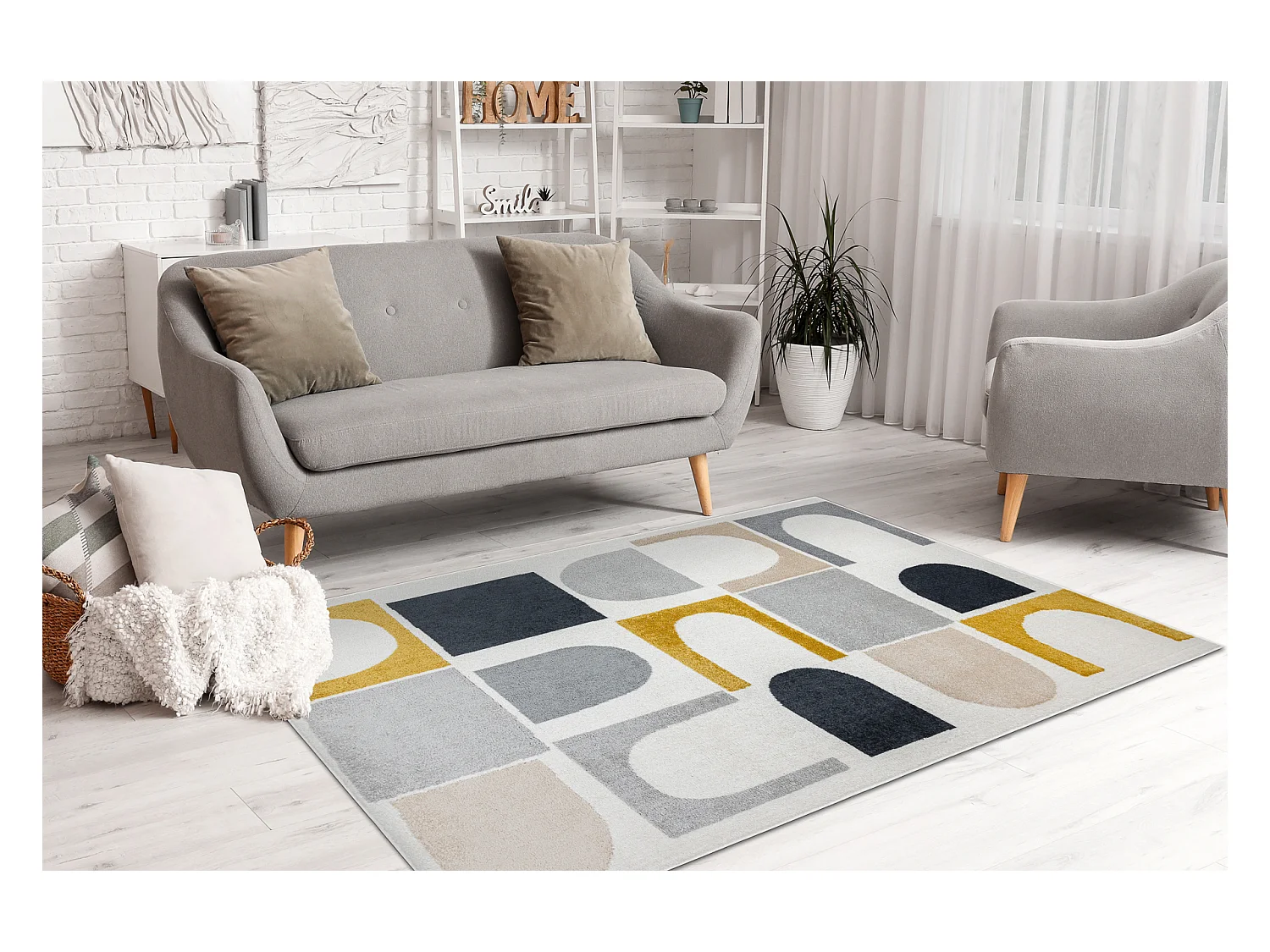 Tapijt FUSION 0213 wit / geel - Geometrisch, modern, abstract 280x370 cm