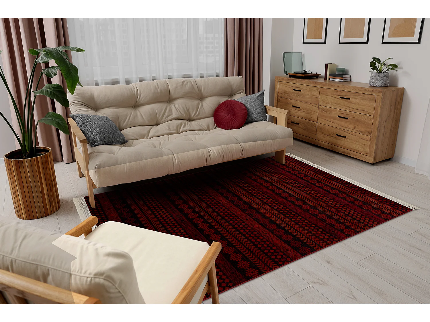 ORIENT 5132 tappeto bordeaux / nero Orientale, con frange 180x270 cm