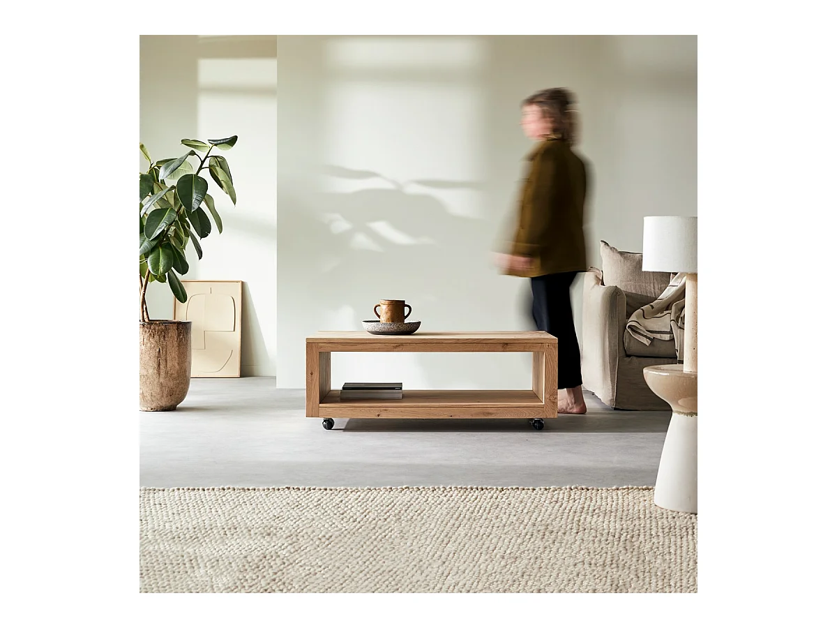 Tavolino rettangolare in legno di rovere massello con nodi Anoa