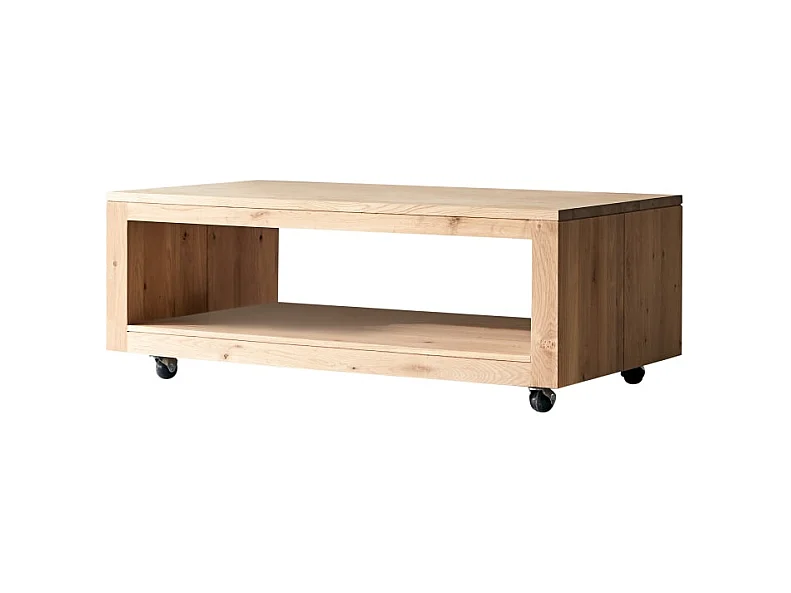 Tavolino rettangolare in legno di rovere massello con nodi Anoa