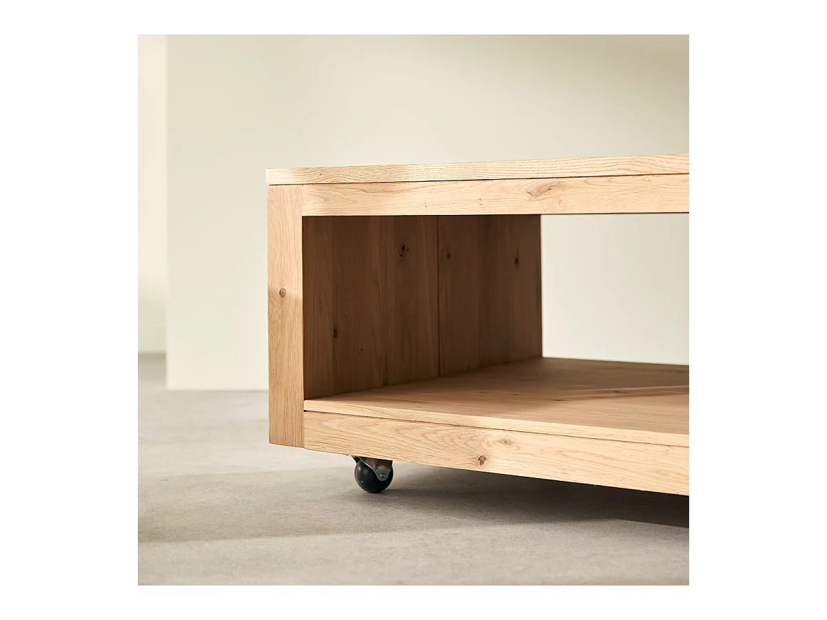 Tavolino rettangolare in legno di rovere massello con nodi Anoa