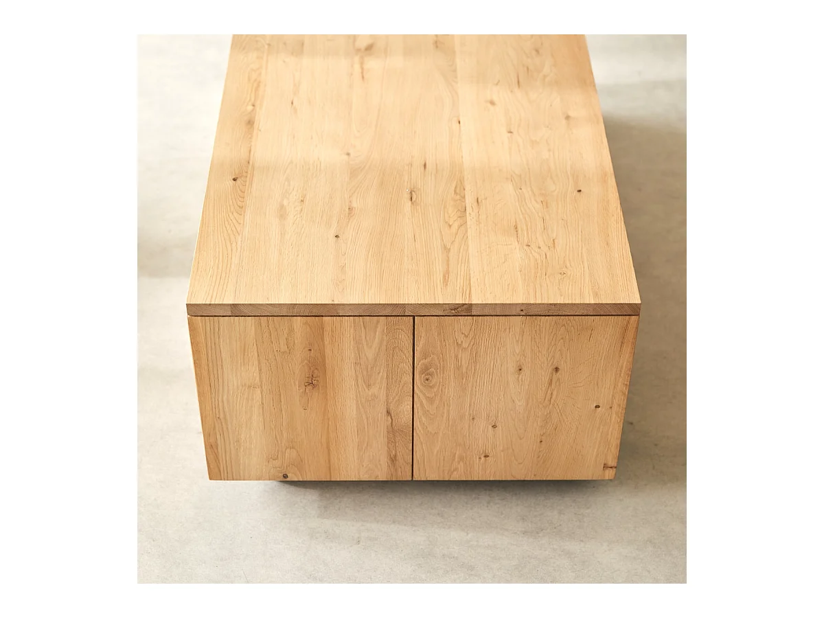 Tavolino rettangolare in legno di rovere massello con nodi Anoa