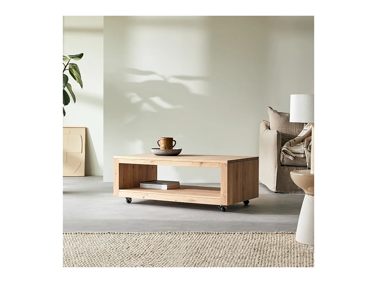 Tavolino rettangolare in legno di rovere massello con nodi Anoa