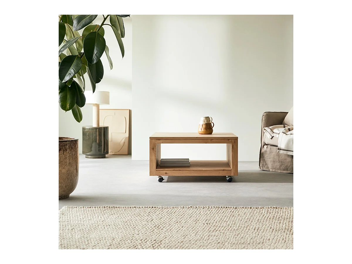 Tavolino quadrato in legno di rovere massello con nodi Anoa