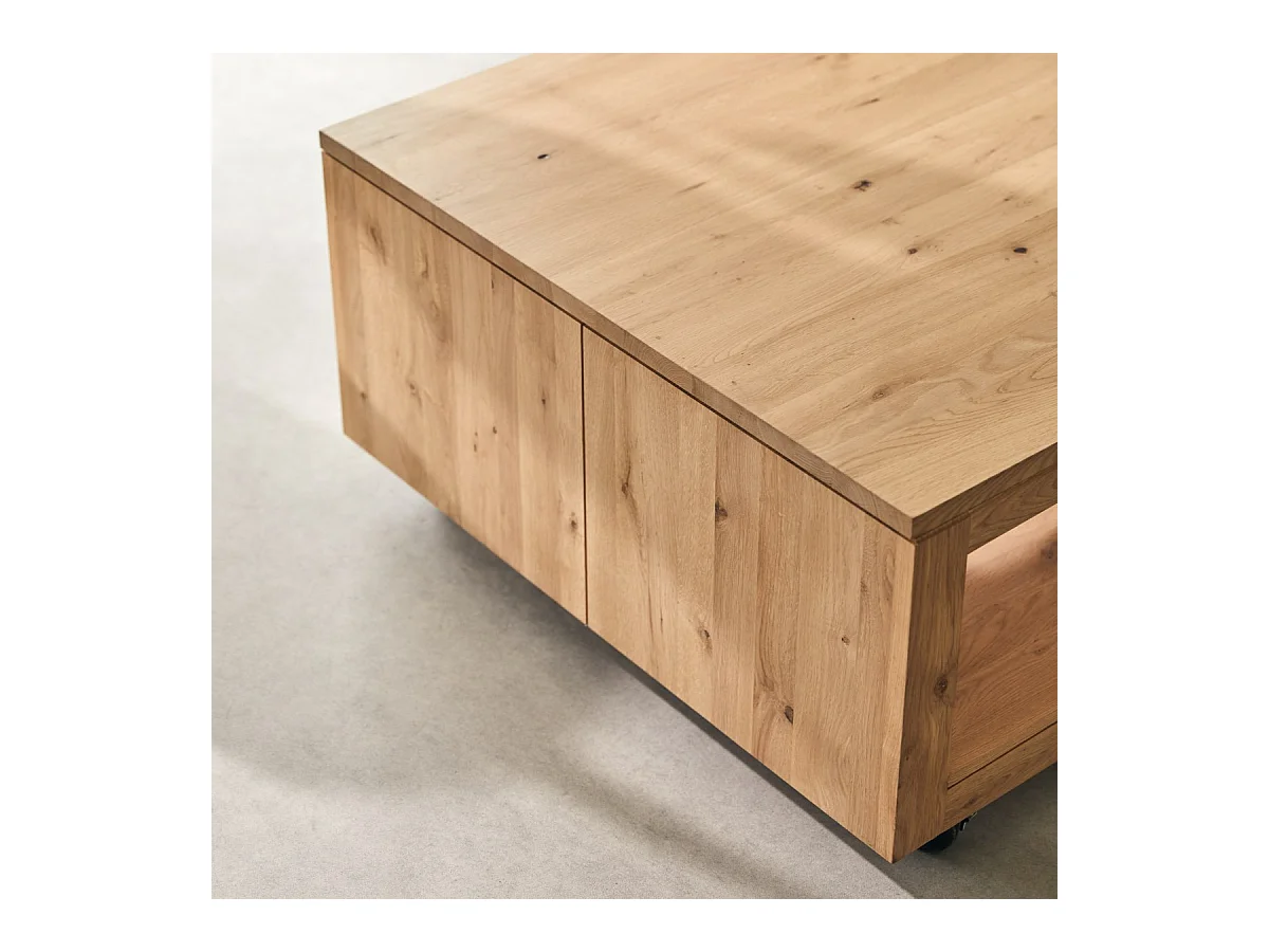 Tavolino quadrato in legno di rovere massello con nodi Anoa