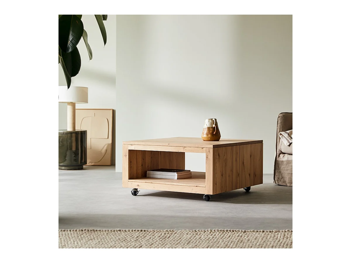 Tavolino quadrato in legno di rovere massello con nodi Anoa