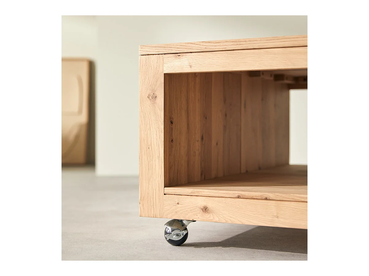 Tavolino quadrato in legno di rovere massello con nodi Anoa