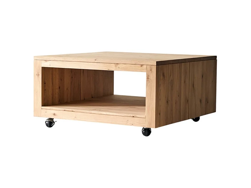 Tavolino quadrato in legno di rovere massello con nodi Anoa