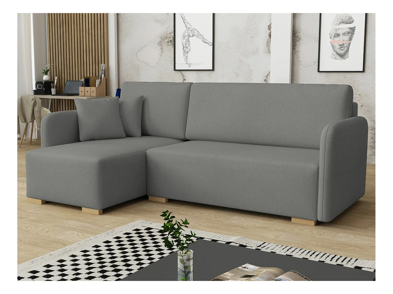 Canapé d'angle Columbus 245, Gris, Fonction de couchage, Boîte de literie, 220x140x85cm