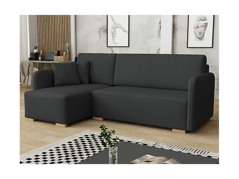 Sofá de canto Columbus 245, Preto, Funcionalidade de dormir, 22x14x9cm