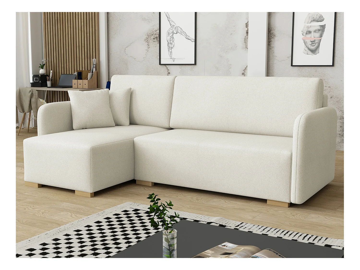 Canapé d'angle Columbus 245, Brun clair, Fonction de couchage, Boîte de literie, 220x85cm