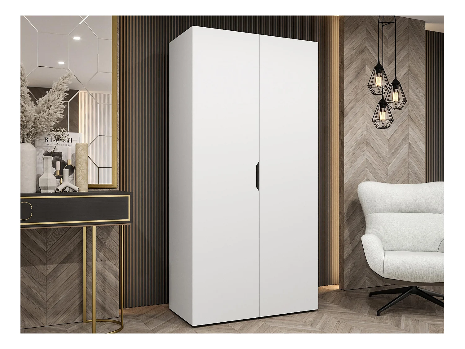 Armoire Hartford 509, Blanc, 202x100x50cm, Portes d'armoire: Avec des charnières