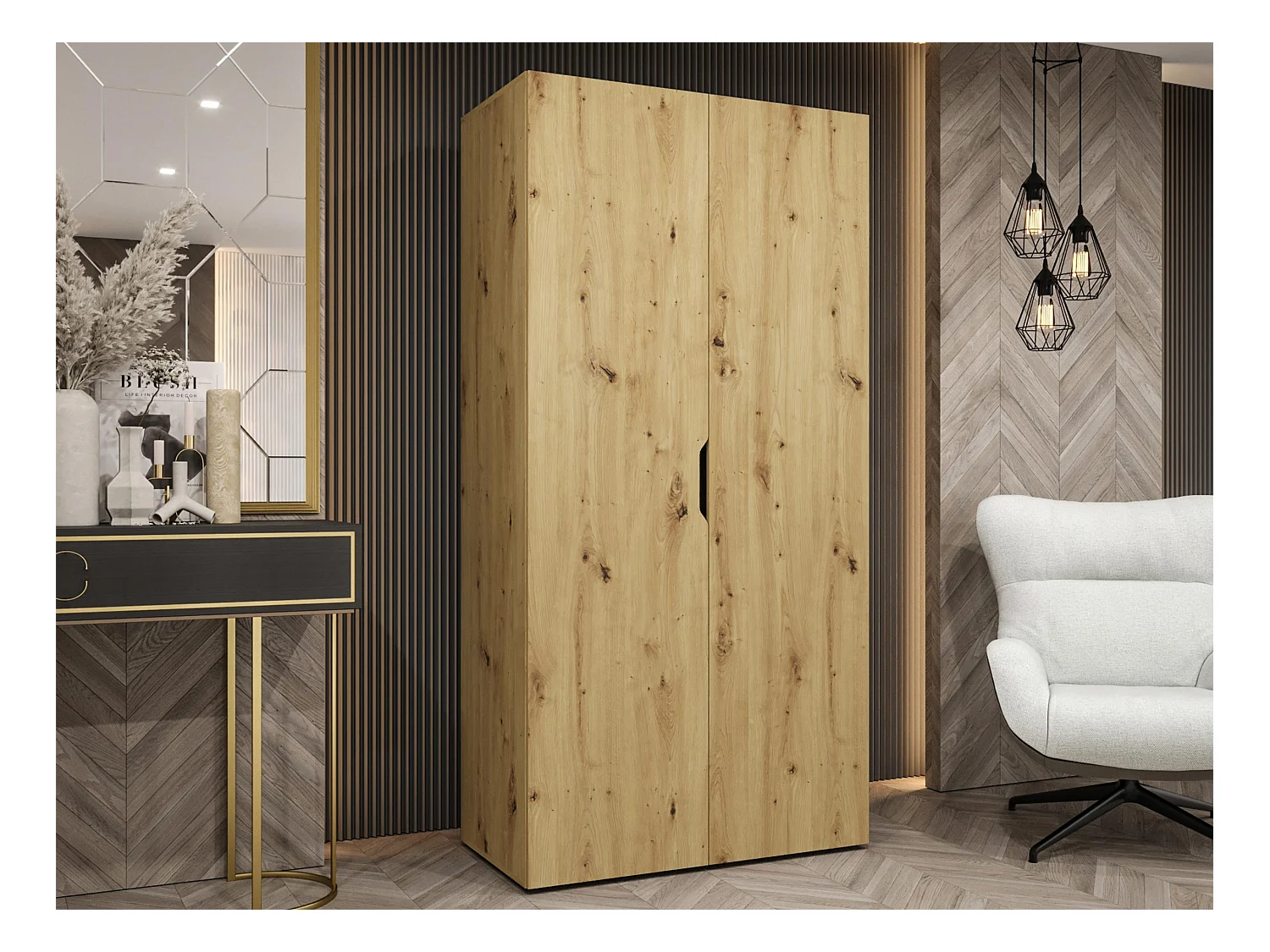 Armoire Hartford 509, Chêne Artisan, 202x100x50cm, Portes d'armoire: Avec des charnières