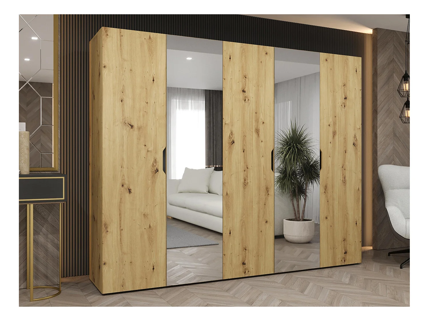 Armoire Hartford 516, Chêne Artisan, 202x250x50cm, Portes d'armoire: Avec des charnières