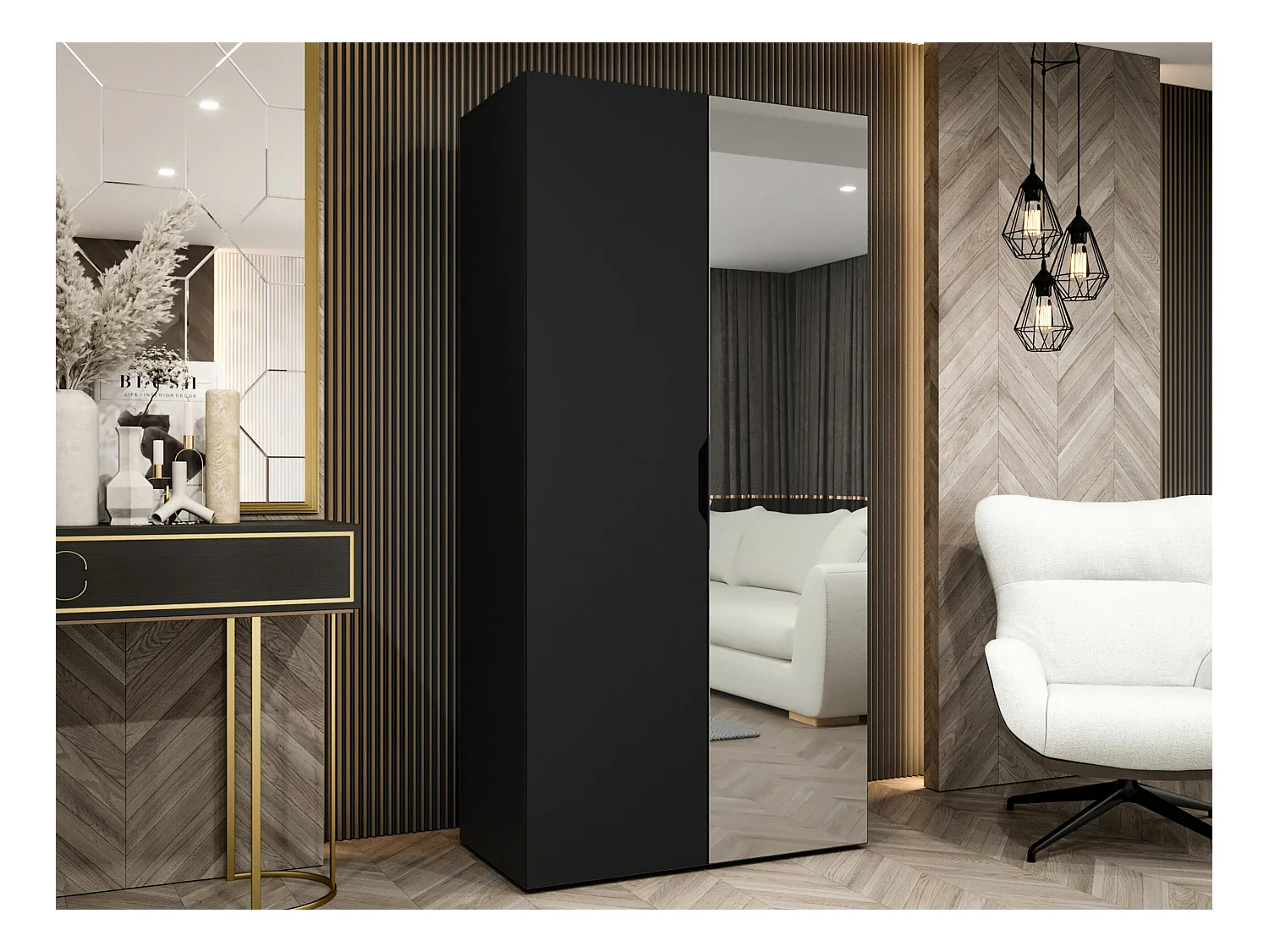 Armario Hartford 510, Negro, 202x100x50cm, Puertas de armario: Con bisagras