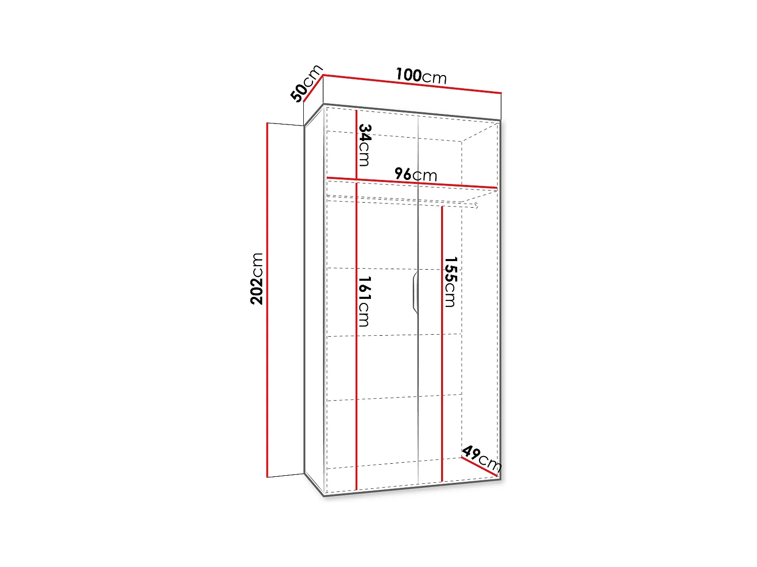 Armario Hartford 510, Negro, 202x100x50cm, Puertas de armario: Con bisagras