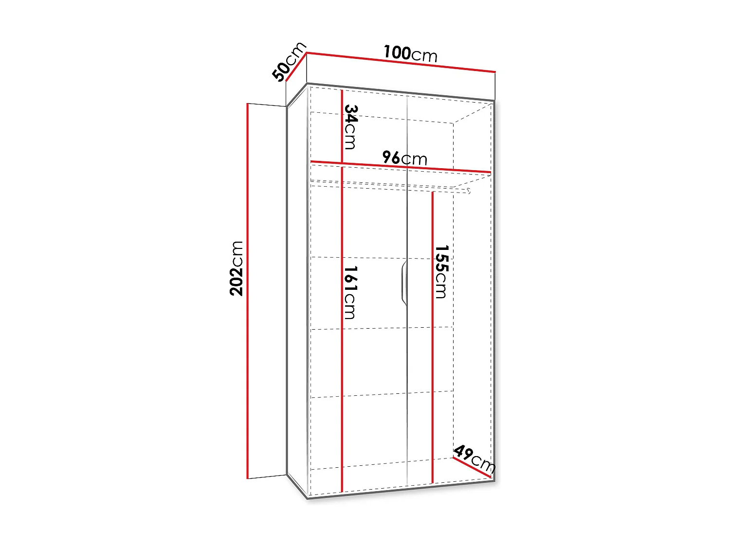 Armario Hartford 510, Negro, 202x100x50cm, Puertas de armario: Con bisagras