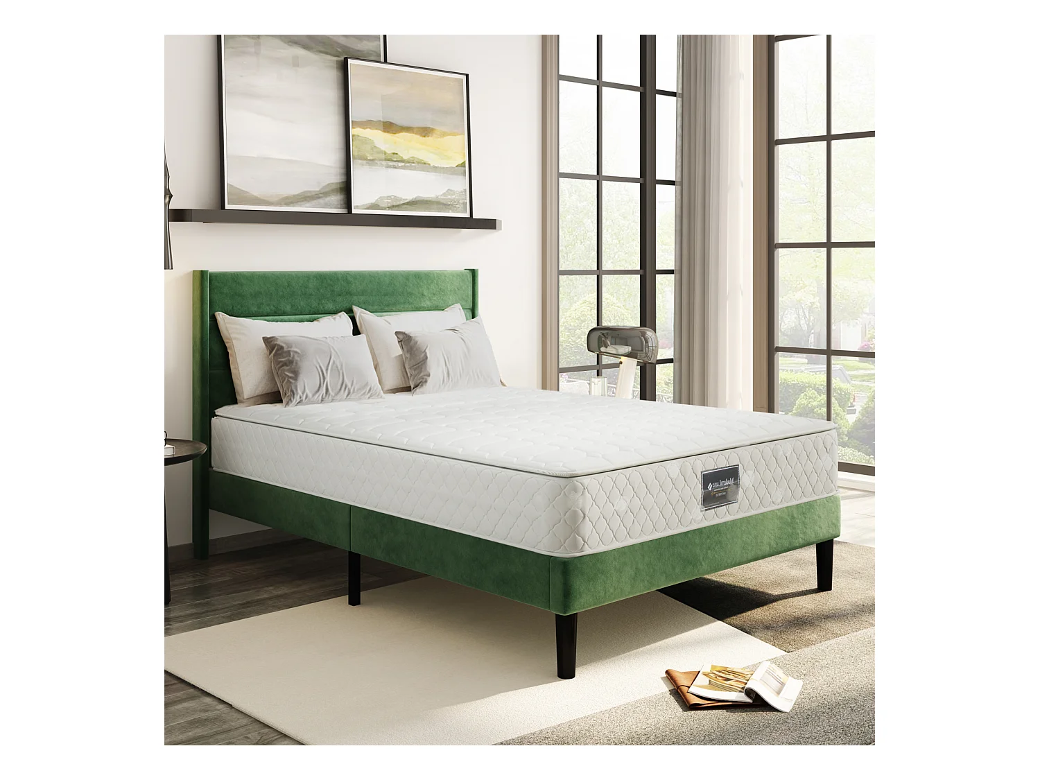 Colchón de muelles ensacados 160x200x25 cm, funda acolchada de microfibra, firmeza H3, color blanco