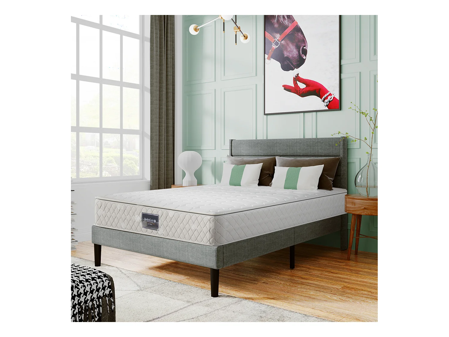 Colchón de muelles ensacados 160x200x25 cm, funda acolchada de microfibra, firmeza H3, color blanco