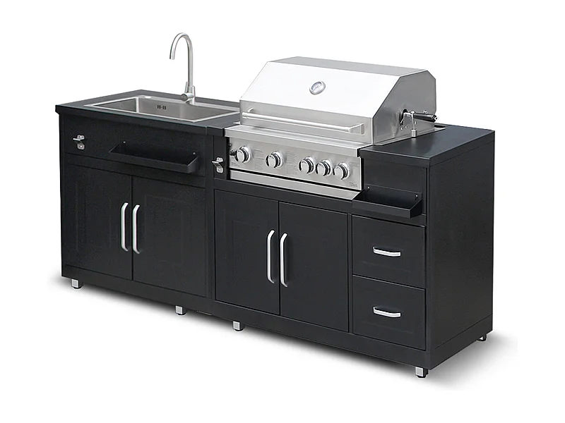 Metalen buitenkeuken met spoelbak, barbecue en opbergruimte - 2 modules