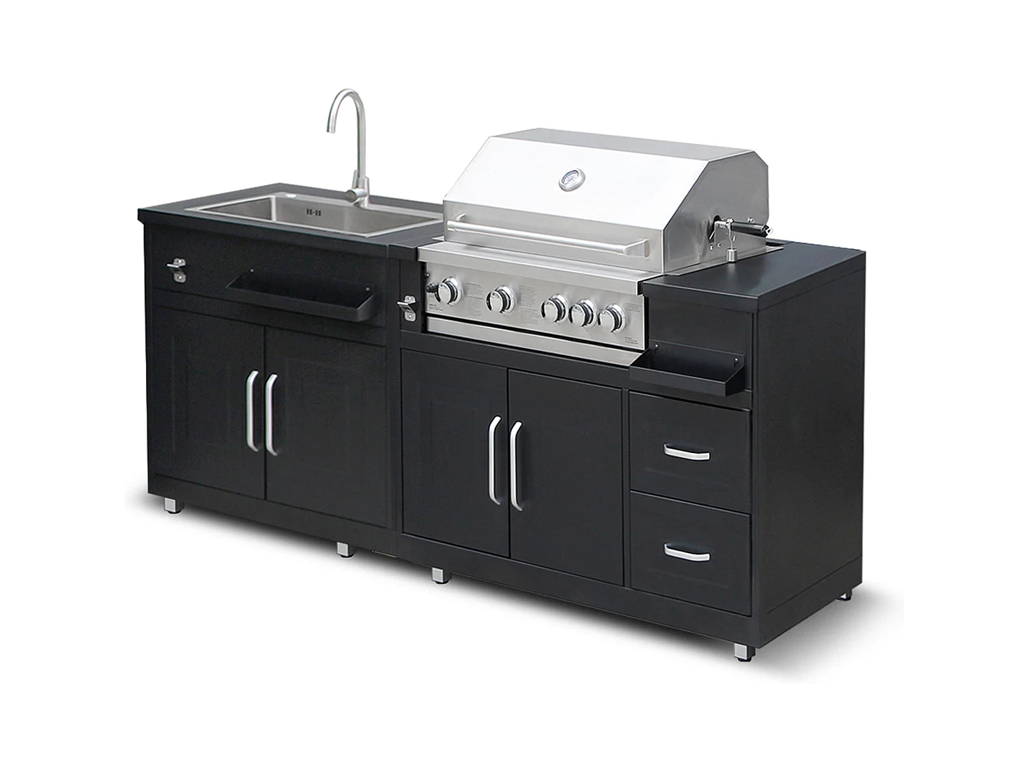 Cuisine extérieure en métal avec évier, barbecue et rangement