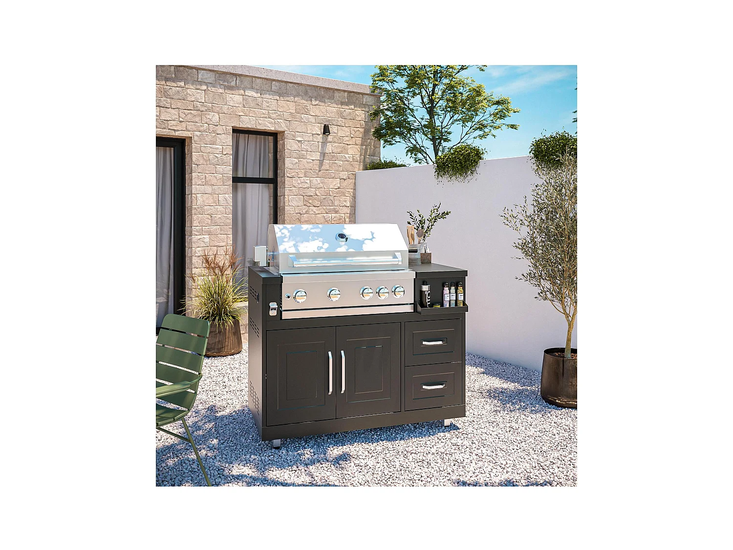 Cuisine extérieure en métal avec évier, barbecue et rangement