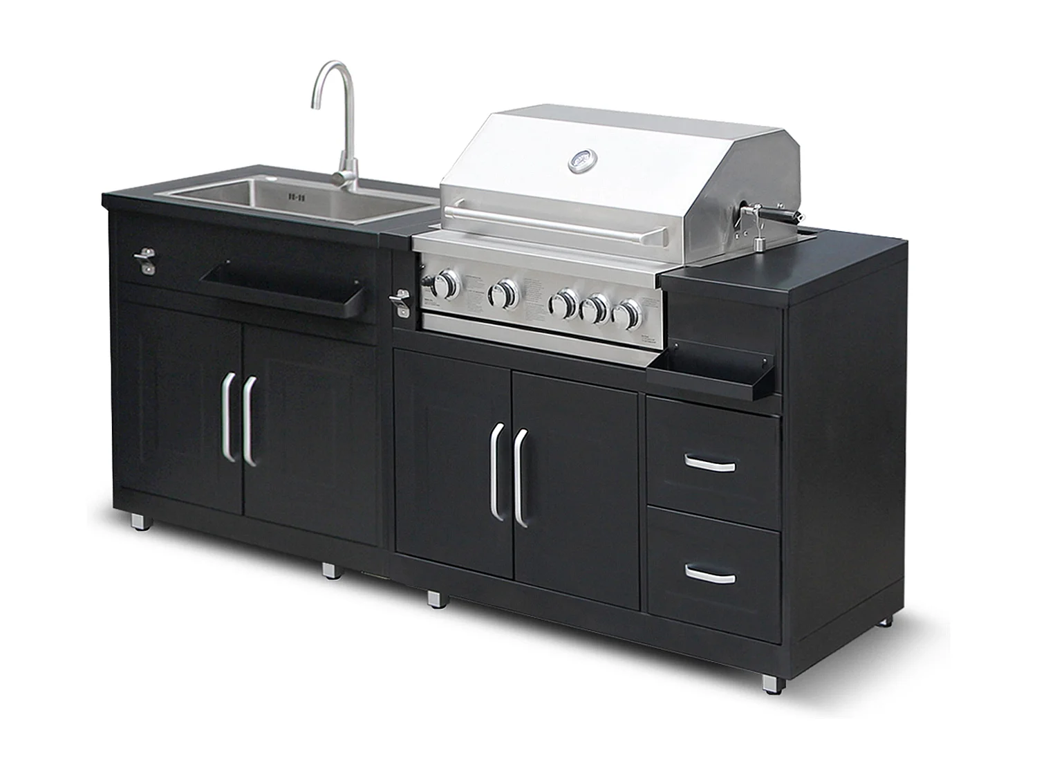 Cuisine extérieure en métal avec évier, barbecue et rangement