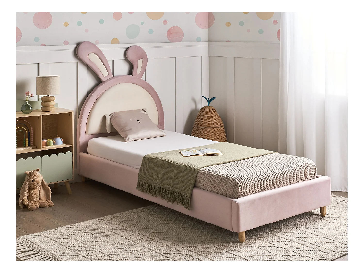 Letto per bambini coniglio Velluto LALLIAS 90 x 200 cm Rosa