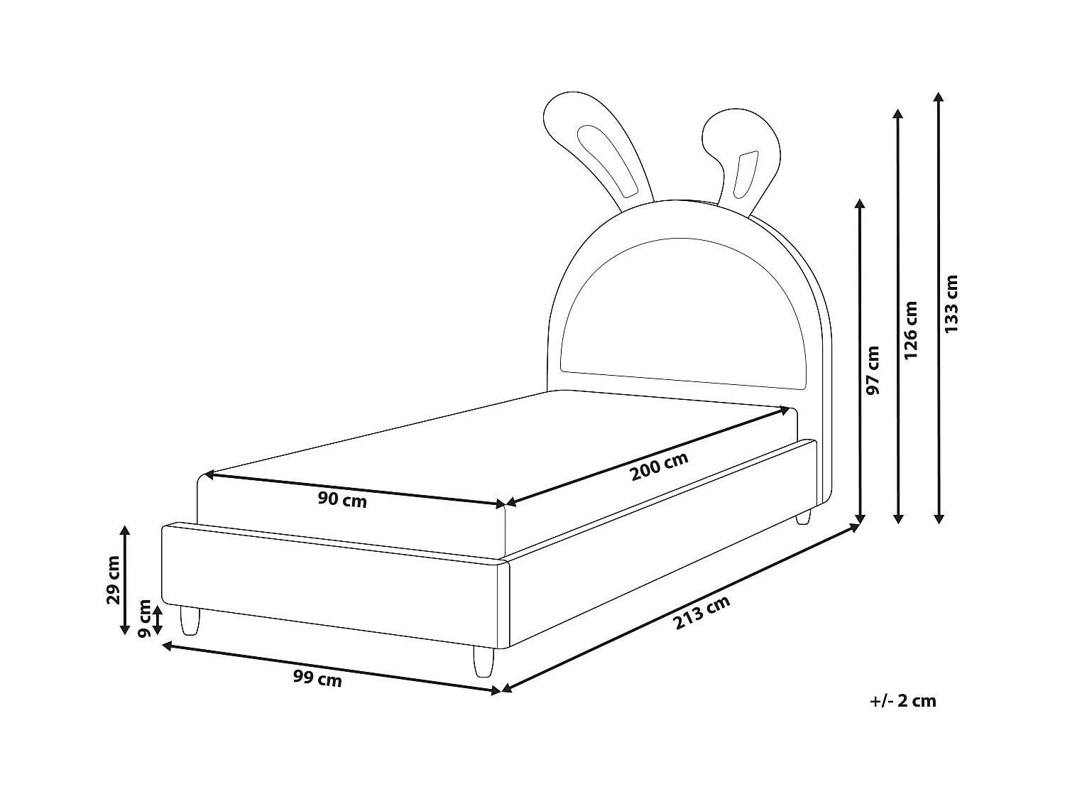 Letto per bambini coniglio Velluto LALLIAS 90 x 200 cm Rosa
