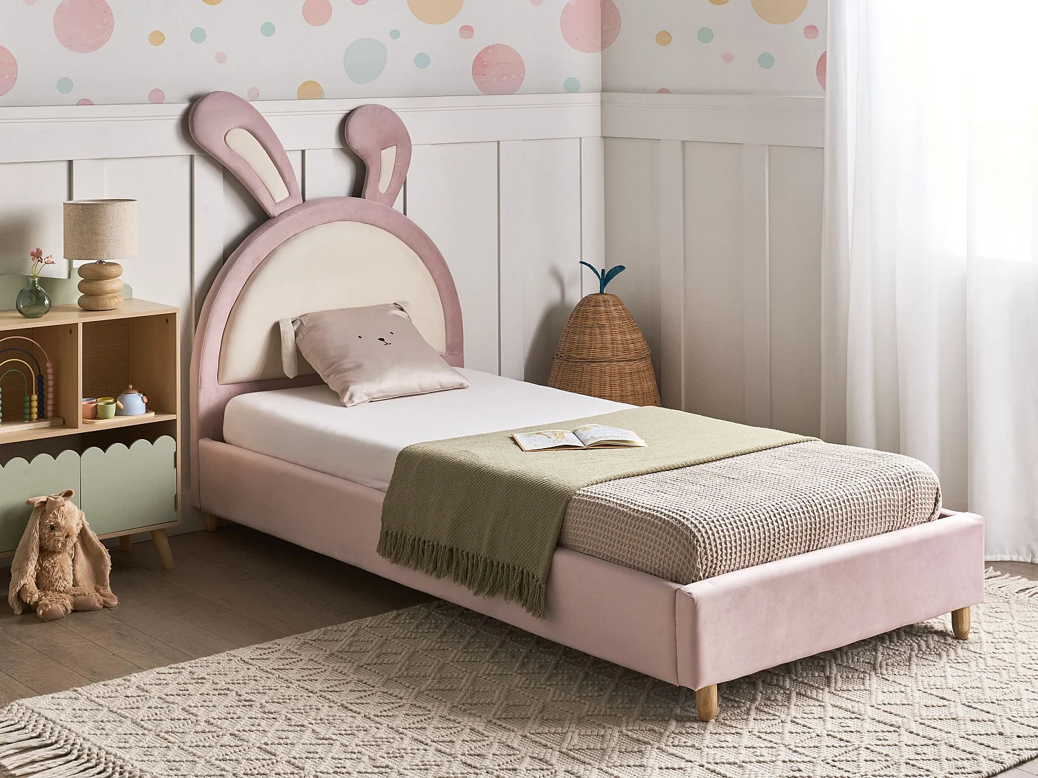 Letto per bambini coniglio Velluto LALLIAS 90 x 200 cm Rosa