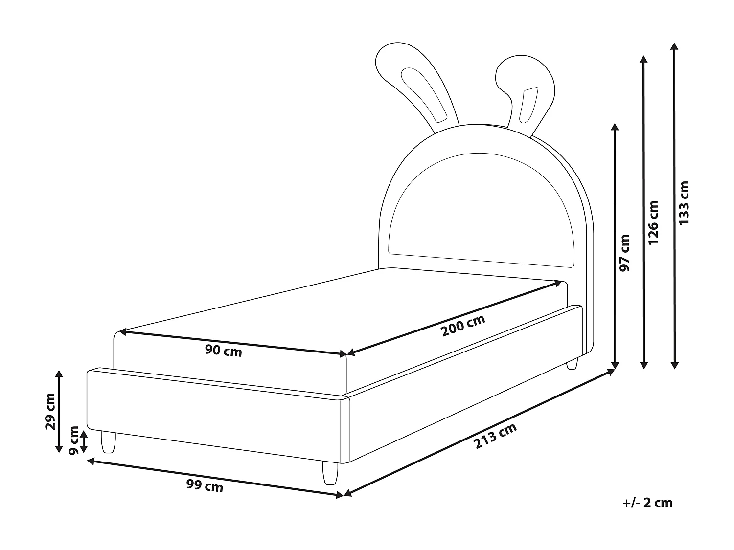 Letto per bambini coniglio Velluto LALLIAS 90 x 200 cm Rosa