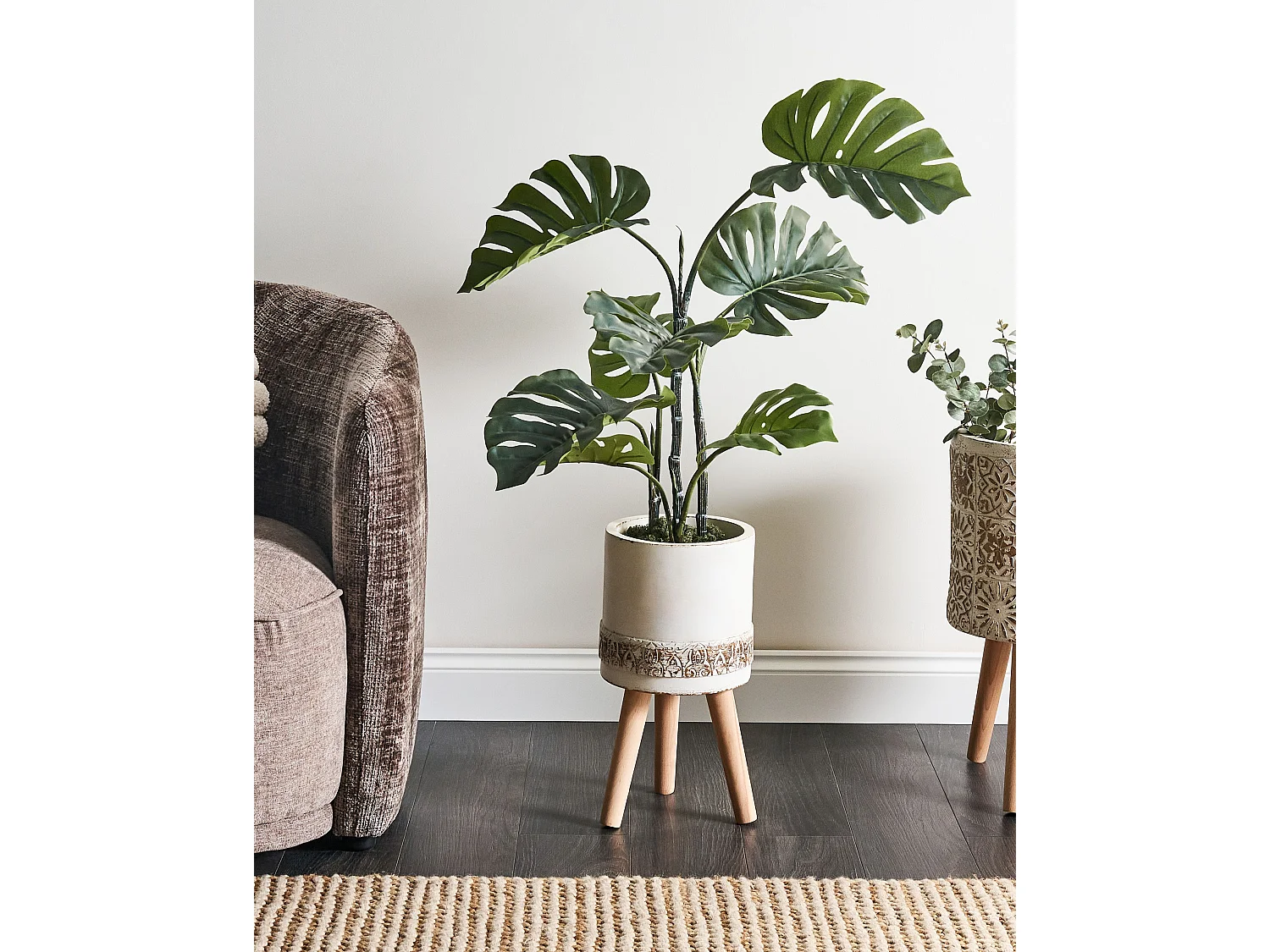 Vaso alto para plantas SKIATOS Cerâmica 22 cm Branco creme