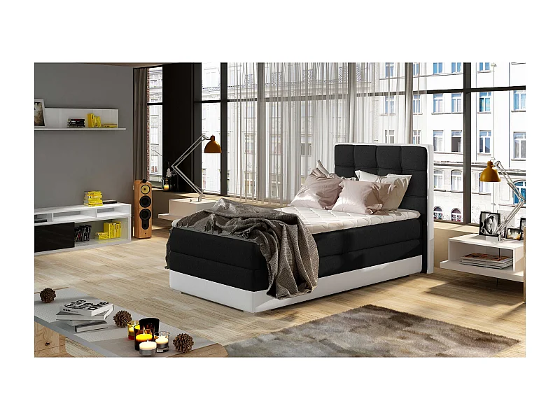 Box Spring Letto Leo (90x200)/materasso incluso/nera