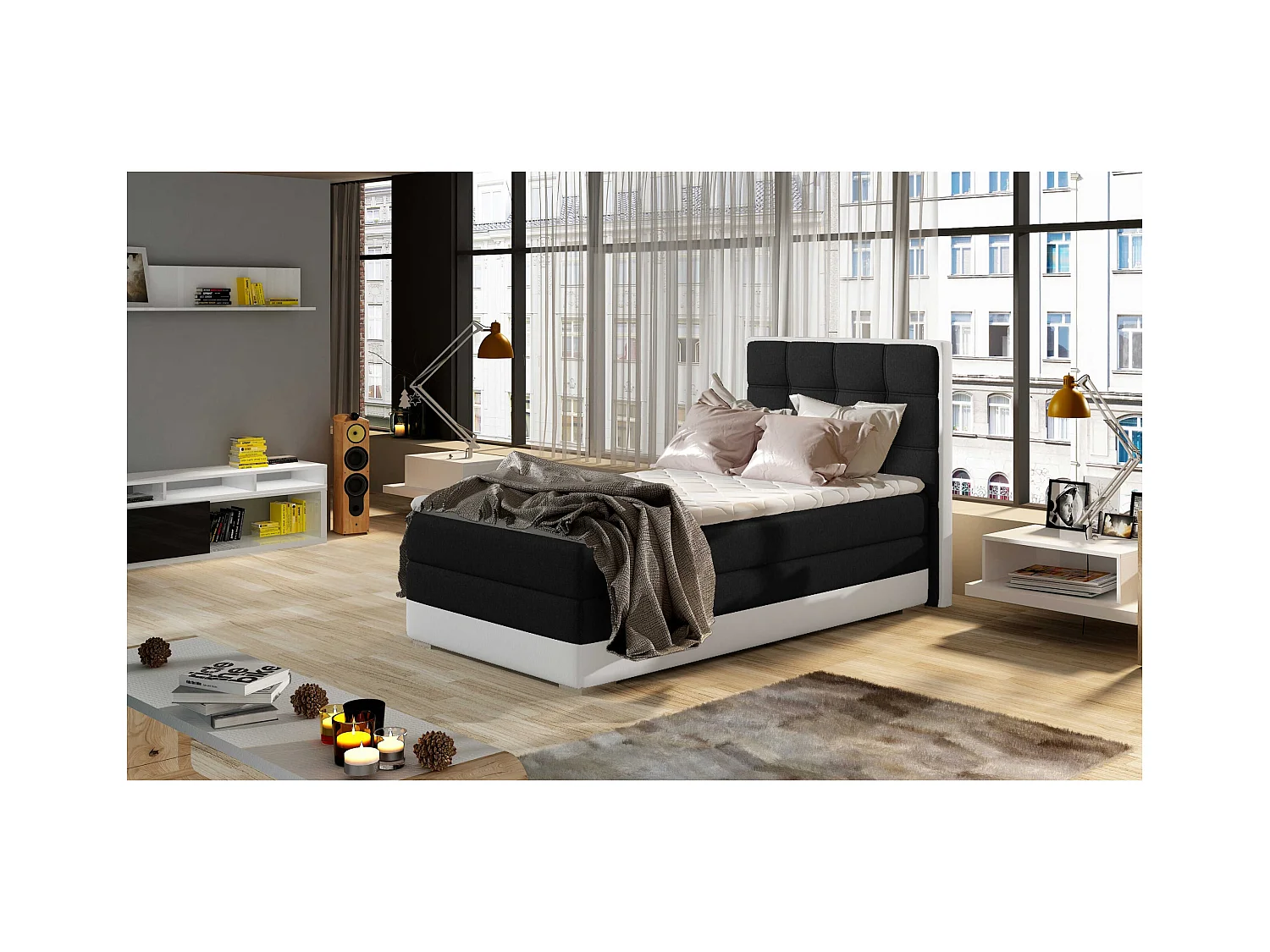 Boxspringbett  Leo (90x200)/Matratze inklusive/Schwarz